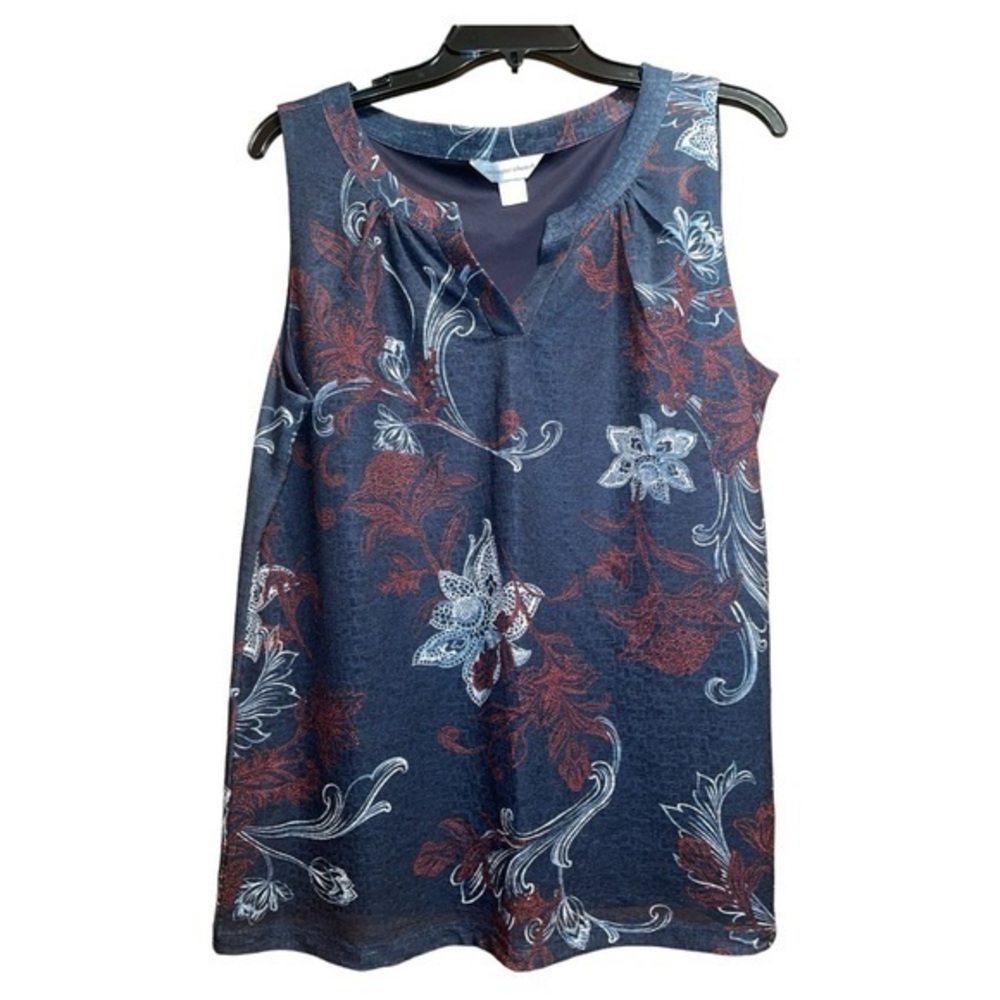 Christopher & Banks Women’s Double Layer Floral Blouse Navy Sleeveless Large